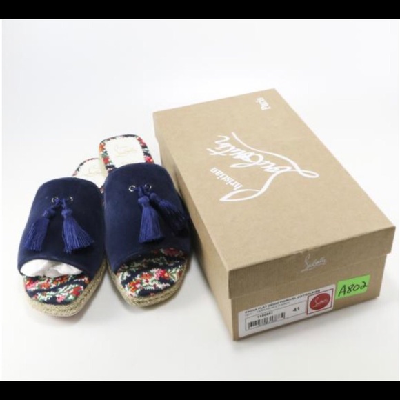 Christian Louboutin Pacha Blue Velvet Slides - Picture 6 of 9